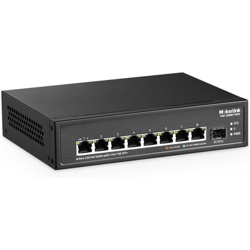 meimieshop-8-Port 2.5G Poe Switch With 10G Sfp+ Slot,8 Base-T 2.5G Ports,10/100/1000 Mbps Compatible,Ieee8023Af/At Poe 120 W,Metal Ungested Fanless Small Network Switch