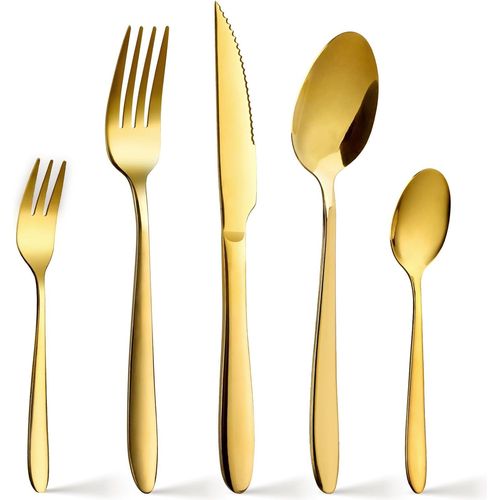 Meimieshop-Couverts De Table Dor Service 6 Personnes 30 Pices,Ensemble Set De Couvert Or En Acier Inoxydable,Mnagres Avec Couteau Et Fourchette,Cuillre