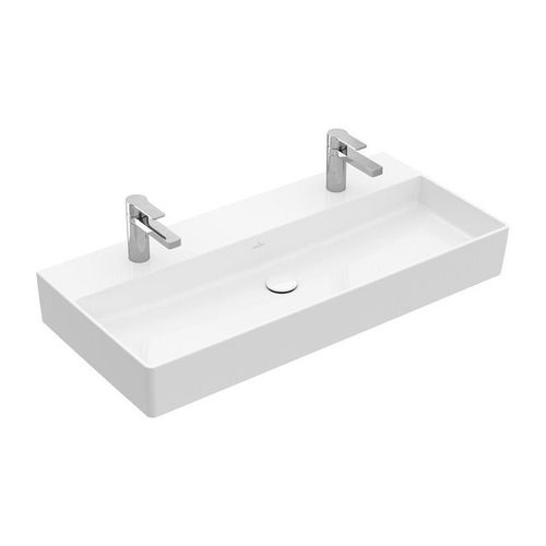 Memento 2.0, Lavabos Muraux, 1000 X 470 Mm, Rectangulaire, Modle Meul, Pour Deux Robinetteries Monotrou , Trou S De Robinetterie Percs, Avec Trop-Plein, Titanceram