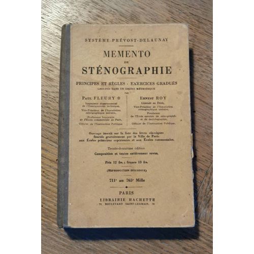 Mémento de sténographie. Système Prévost Delaunay. 32 ème édition 1938 Rakuten Mémento de sténographie. Système Prévost Delaunay. 32 ème édition 1938 Rakuten