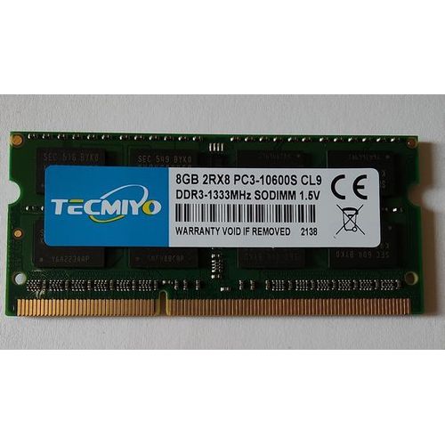 Mmoire portable 8GB 2RX8 PC3-10600S CL9 DDR3 1333 MHz SODIMM 1,5v