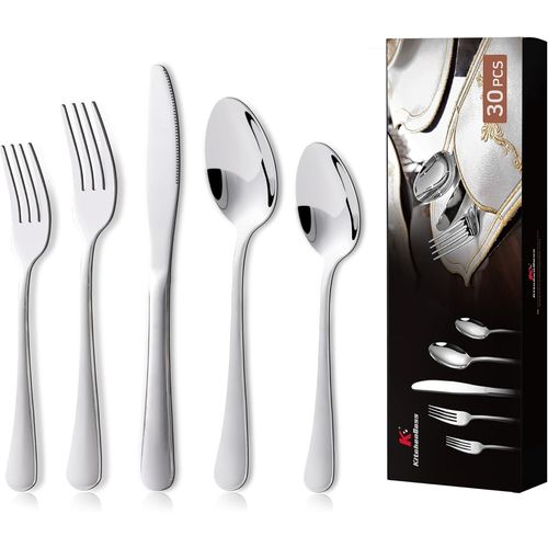 Mnagres Set Couverts De Table: 6 Personnes Ensemble Vaisselle De Table, Mnagres En Acier Inoxydable, 30 Pices Argent, Lavables Au Lave-Vaisselle