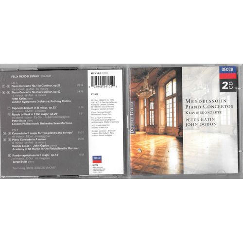 Mendelssohn Concerto Pour Piano Et Orchestre N1 Op 25 N2 Op 40 Capriccio Op 22 Rondo Op 29 Concerto En Mi & En La Par Peter Katin Brenda Lucas Ogdon Jorge Bolet London Dir Collins Martinon Marriner - Mendelssohn Concerto Pour Piano Et Orchestre N1 Op 25 N2 Op 40 Capriccio Op 22 Rondo Op 29 Concerto En Mi & En La Par Peter Katin Brenda Lucas Ogdon Jorge Bolet London Dir Collins Martinon Marriner