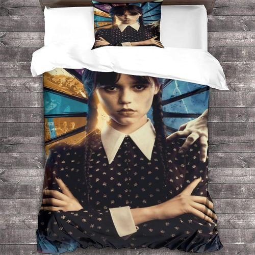 Mercredi Addams Housse De Couette Mercredi Addams - Parure De Lit SingleXcm Avec Fermeture Clair Sets De Housse Couette En Microfibre Avec Assortie Taie D'or