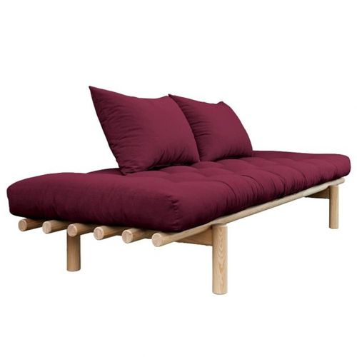 Mridienne Futon Pace En Pin Coloris Bordeaux Couchage 75*200 Cm.