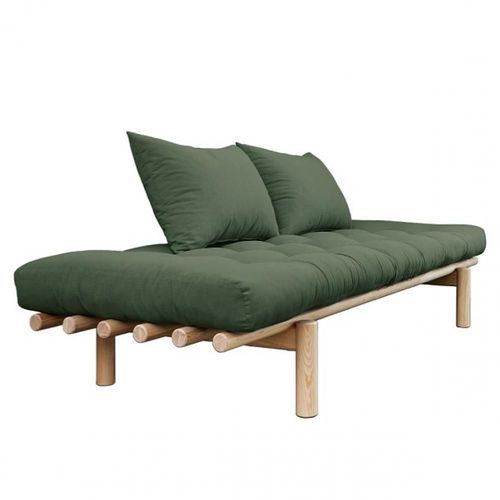 Mridienne Futon Pace En Pin Coloris Vert Olive Couchage 75*200 Cm.