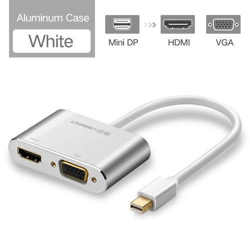 Mtal-Blanc - adaptateur Mini DisplayPort vers HDMI VGA, compatible Thunderbolt 2, cble DP pour MacBook Surface Pro 4, Mini DP