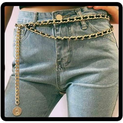 Metal Waist Chain Vintage Sexy Multi-Layer Body Chain Geometric Figure Chain Flannette Belts Bijoux Pour Femmes Et Filles (2 Layer)