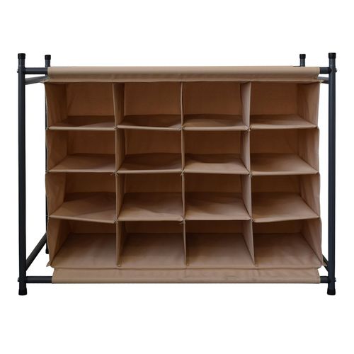 Meuble  Chaussures 16 Vide-Poches En Mtal Et Tissu Beige