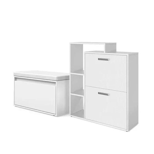 Meuble  Chaussures 2 Parties, Avec Banc, Blanc 80 X 90cm