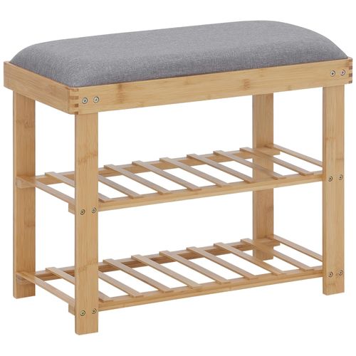 Meuble  Chaussures Banc  Chaussures 2 tagres Coussin Gris Intgr Bambou