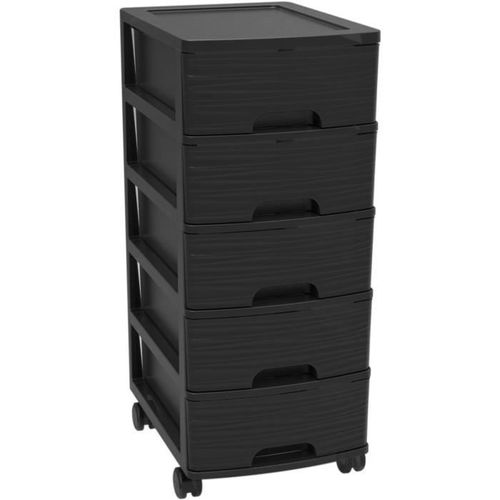 Meuble De Rangement A Roulettes 5 Tiroirs - Noir - 26,7 X 36 X 62,8 Cm