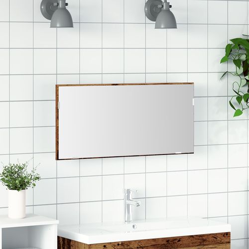 Meuble De Salle De Bain Vidaxl Avec Miroir Et Lumire Led En Vieux Bois 80x37 Cm