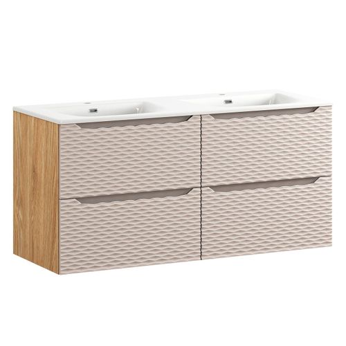 Meuble Double Vasque Encastre 4 Tiroirs Stratifis Beige