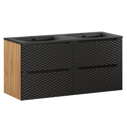 Meuble Double Vasque Encastre 4 Tiroirs Stratifis Noir Et Beige