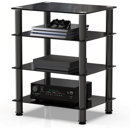 Meuble Hifi Avec 4 Etagres Pour Platine Vinyle Meuble Audio Boitier Tv Stro Lecteur Dvd Enceinte Cinma Xbox En Verre Tremp Noir Charge Max. 40 Kg Structure Solide As406001Gb[GBP6277905]