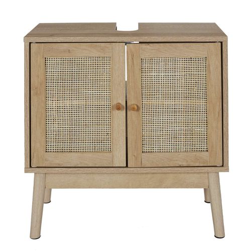 Meuble Sous Vasque 2 Portes Bali En Cannage - Marron