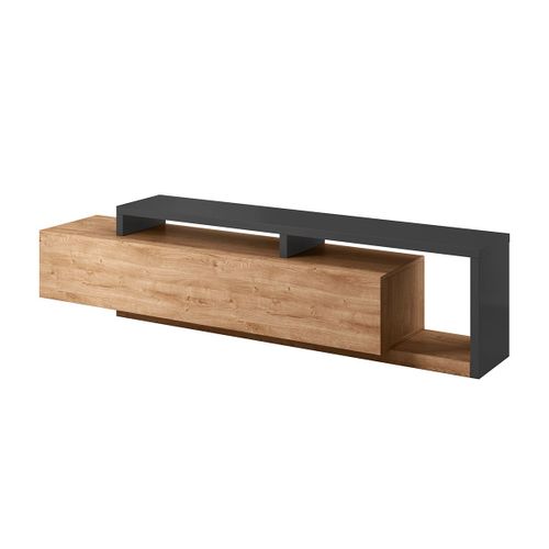 Meuble Tv 1 Tiroir 219 Cm Stratifis Naturel Et Gris