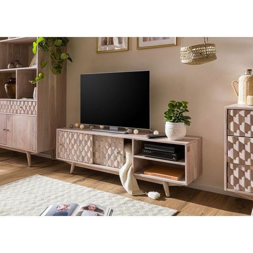 Meuble Tv 145x35 Acacia Laqu Blanc Mosayk 101