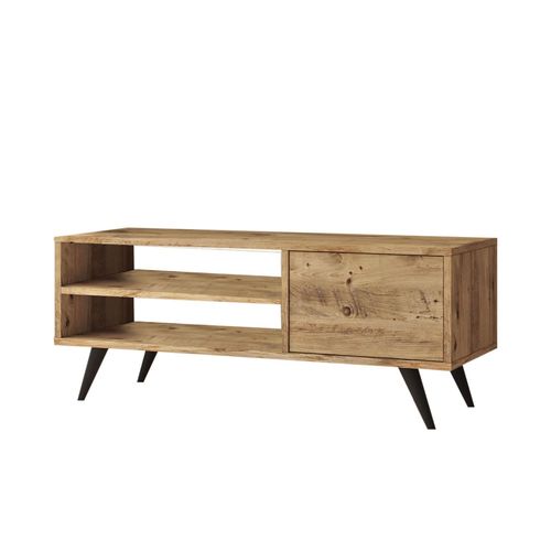 Meuble Tv Avec 2 Niches De Rangement Ouvertes Et Une Porte Abattante En Panneaux De Particules - Beige