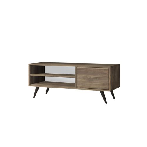 Meuble Tv Avec 2 Niches De Rangement Ouvertes Et Une Porte Abattante En Panneaux De Particules - Marron