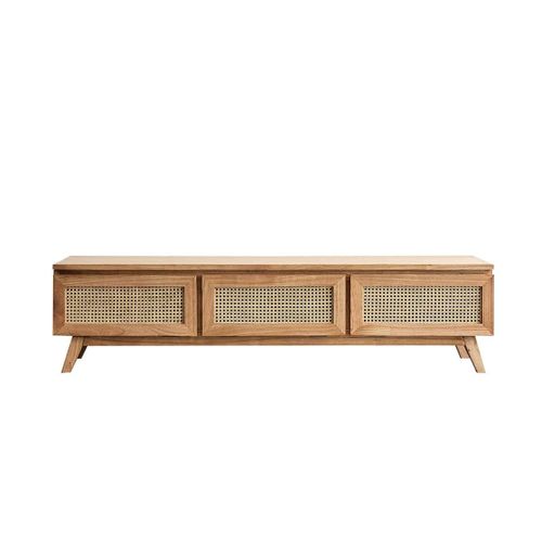 Meuble Tv En Mindi Massif Et Cannage 160 Cm