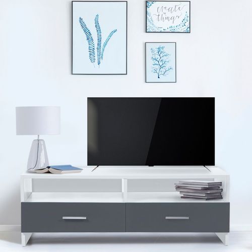 Meuble Tv Falko Bois Blanc Et Gris