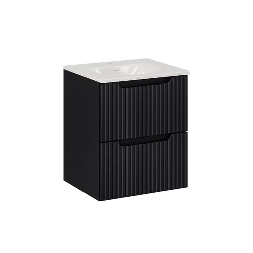 Meuble Vasque Encastre 2 Tiroirs Stratifis Noir