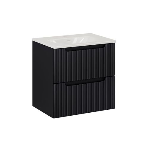 Meuble Vasque Encastre 2 Tiroirs Stratifis Noir