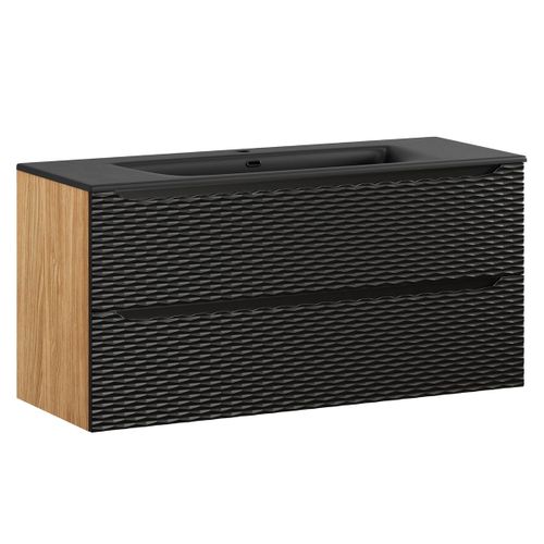 Meuble Vasque Encastre 2 Tiroirs Stratifis Noir Et Beige