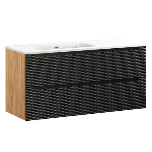 Meuble Vasque Encastre Gauche 2 Tiroirs Stratifis Noir Et Beige
