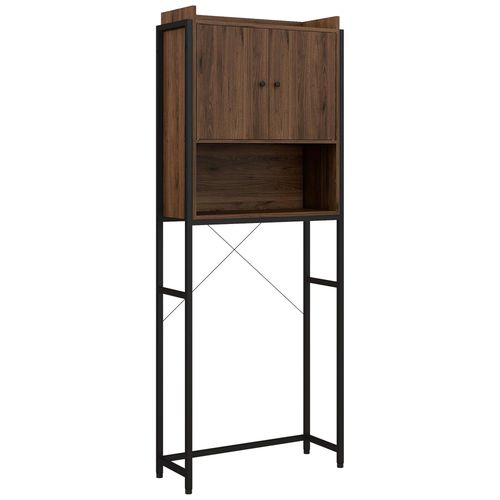 Meuble Wc Meuble Dessus Toilettes Style Industriel 2 Portes Avec tagre Niche Acier Noir Aspect Noyer