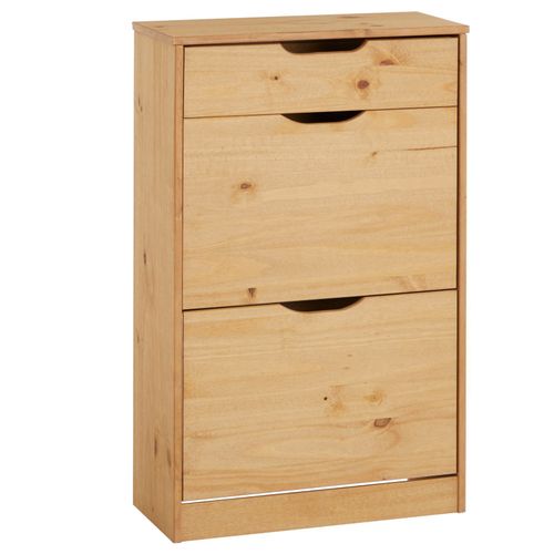 Meubles  Chaussures Basil Rangement Armoire Avec 2 Abattants Et 1 Tiroir, En Pin Massif Lasur Brun