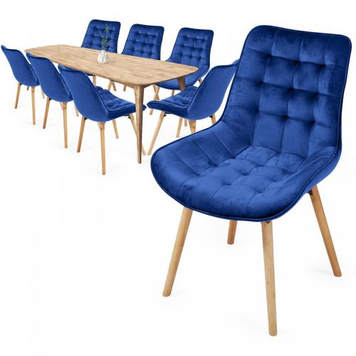 Miadomodo Chaise De Salle  Manger En Velours - Lot De 8, Pieds En Htre, Style Rtro, Rembourres, Bleu - Chaise Scandinave Pour Salon