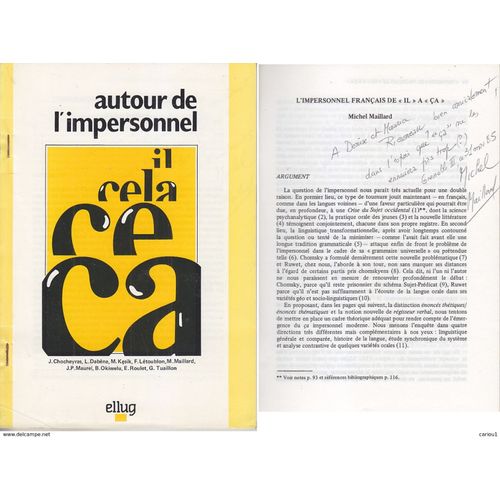 Michel Maillard Autour De L Impersonnel Dedicace Envoi Signed Tire A Part 1985   de Michel MAILLARD 