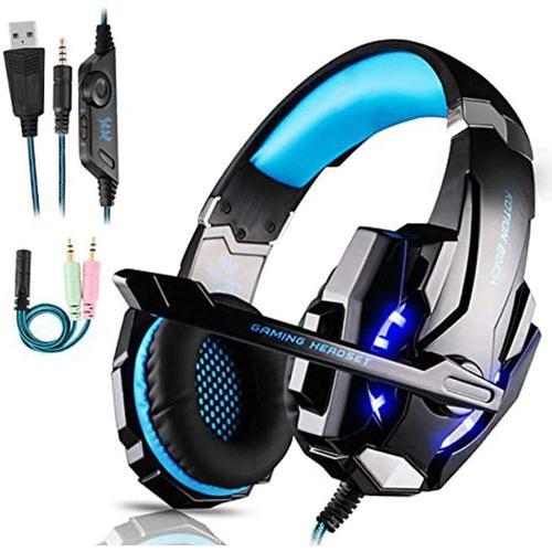 Micro Casque Gaming Ps4, Casque Gaming Switch Avec Micro Anti Bruit Casque Gamer Xbox One Filaire Led Lampe Stro Bass Microphone Rglable Avec Micro 3.5mm Jack Pour Pc/Mac/Ordinateur/Laptop (Bleu)
