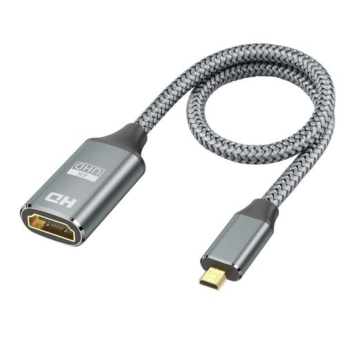 Micro Hdmi vers Hdmi 4K@60Hz,30CM Cable Micro Hdmi vers Hdmi,Cble Nylon Tress,Convertisseur Compatible avec Raspberry Pi 4,Hero 7,ASUS Zenbook,Yoga,Prise en Charge 3D,Ethernet,ARC.[W528]