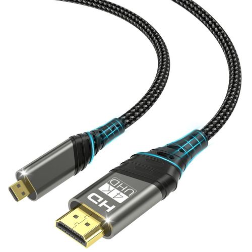 Micro HDMI vers HDMI Cble 2M,4K @ 60HZ 3D 1080P Cble Type D vers A Prend en charge Ethernet,3D,HDR et ARC,Micro HDMI vers HDMI compatible avec Raspberry Pi 5/4,camras A6300 A6400,Hero,Yog.[V177]