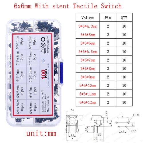 Micro-Interrupteur Tactile  Bouton-Poussoir Assressenti,Tlcommande De Voiture,Interrupteurs Tactiles,Mini Interrupteur De Cristal Du Cuir Chevelu,Prdire,Bricolage - Type 100pcs Bring Support