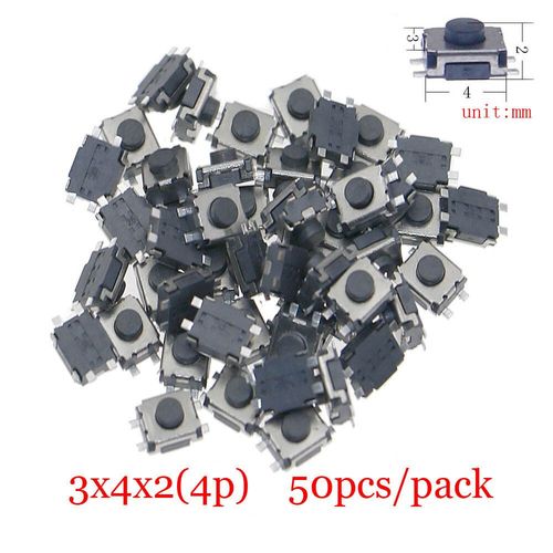 Micro-Interrupteur Tactile  Bouton-Poussoir Assressenti,Tlcommande De Voiture,Interrupteurs Tactiles,Mini Interrupteur De Cristal Du Cuir Chevelu,Prdire,Bricolage - Type 3x4x2 4p 50pcs #B