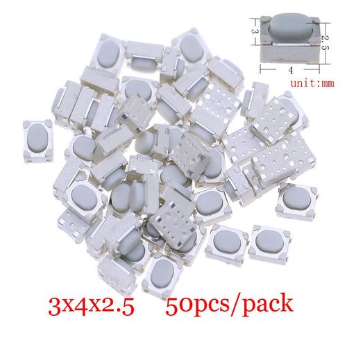 Micro-Interrupteur Tactile  Bouton-Poussoir Assressenti,Tlcommande De Voiture,Interrupteurs Tactiles,Mini Interrupteur De Cristal Du Cuir Chevelu,Prdire,Bricolage - Type 3x4x2.5 50pcs #B