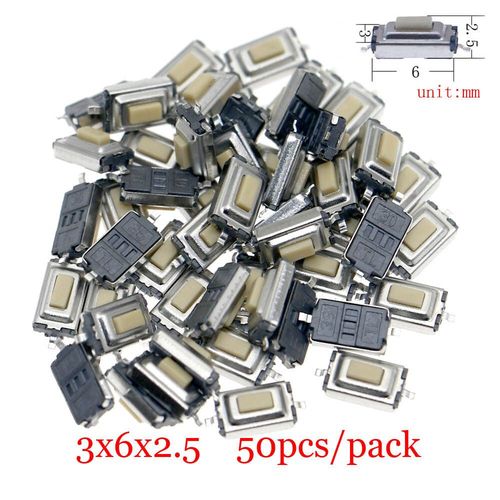 Micro-Interrupteur Tactile  Bouton-Poussoir Assressenti,Tlcommande De Voiture,Interrupteurs Tactiles,Mini Interrupteur De Cristal Du Cuir Chevelu,Prdire,Bricolage - Type 3x6x2.5 50pcs #B