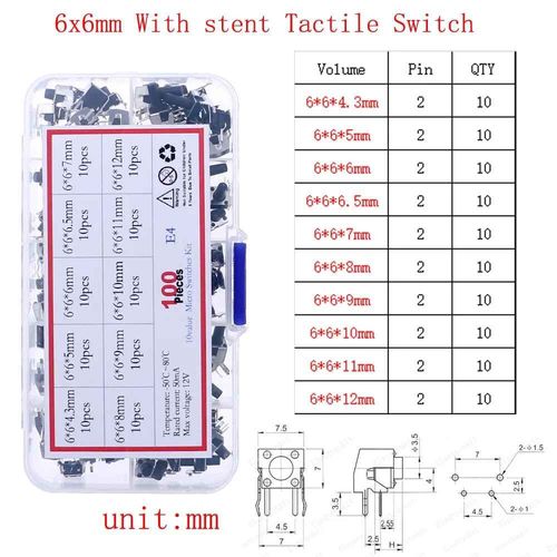 Micro-Interrupteur Tactile Pour Voiture,Kit Assressenti,Interrupteurs Tactiles  Bouton-Poussoir,Mini-Interrupteur De Cristal Du Cuir Chevelu,Tlcommande,Prdire,Bricolage - Type 100pcs X 10value2