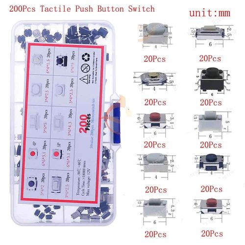 Micro-Interrupteur Tactile Pour Voiture,Kit Assressenti,Interrupteurs Tactiles  Bouton-Poussoir,Mini-Interrupteur De Cristal Du Cuir Chevelu,Tlcommande,Prdire,Bricolage - Type 200pcs X 10value1