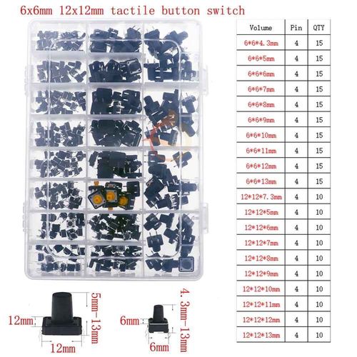 Micro-Interrupteur Tactile Pour Voiture,Kit Assressenti,Interrupteurs Tactiles  Bouton-Poussoir,Mini-Interrupteur De Cristal Du Cuir Chevelu,Tlcommande,Prdire,Bricolage - Type 250pcs X 20value #B
