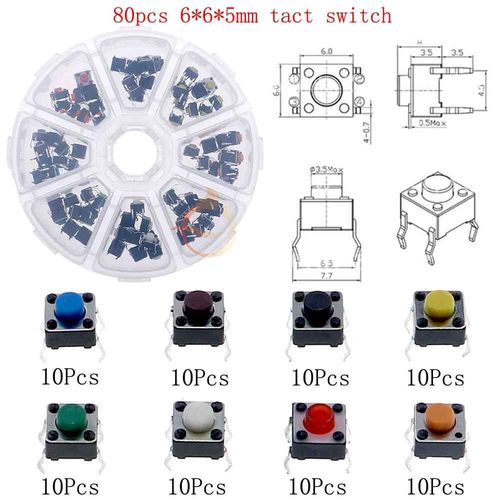 Micro-Interrupteur Tactile Pour Voiture,Kit Assressenti,Interrupteurs Tactiles  Bouton-Poussoir,Mini-Interrupteur De Cristal Du Cuir Chevelu,Tlcommande,Prdire,Bricolage - Type 80pcs X 8value #B