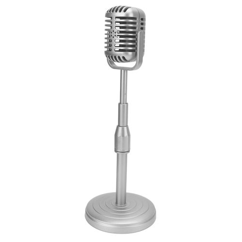 Microphone De Simulation A L'ancienne Avec Base Stable Et Tige De Support, Ensemble D'accessoires De Style Retro Pour La Photographie, Argent