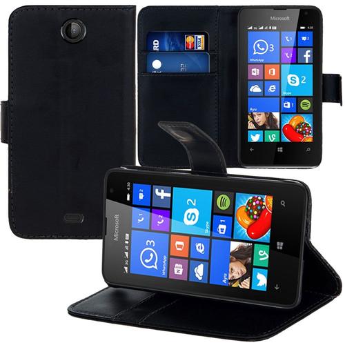 Etui Portefeuille Pour Microsoft Nokia Lumia 430 Dual Sim Support Video Cuir Pu - Noir