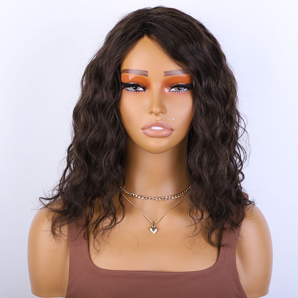 Miel Boucls Bob Perruques Cheveux Humains Partie Latrale Pr Plume Grand Moelleux Brun Mixte Blonde Sans Colle Bob Perruque Boucle Avec Frange Frange - Type 16 Pouces #A