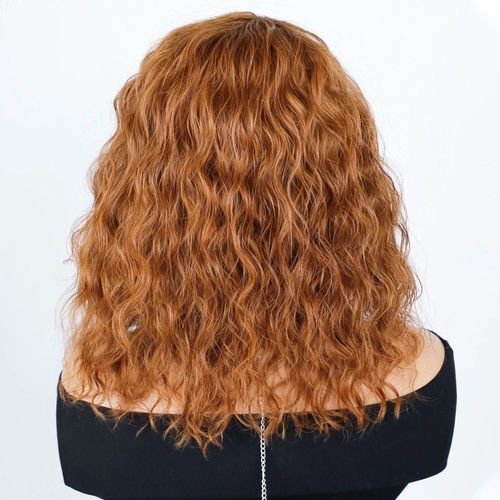 Miel Boucls Bob Perruques Cheveux Humains Partie Latrale Pr Plume Grand Moelleux Brun Mixte Blonde Sans Colle Bob Perruque Boucle Avec Frange Frange - Type Blond-16 Pouces